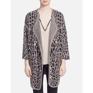 Joie Berit Womens L Black Gray Leopard Wool Mohair Open Front Cardigan Sweater
